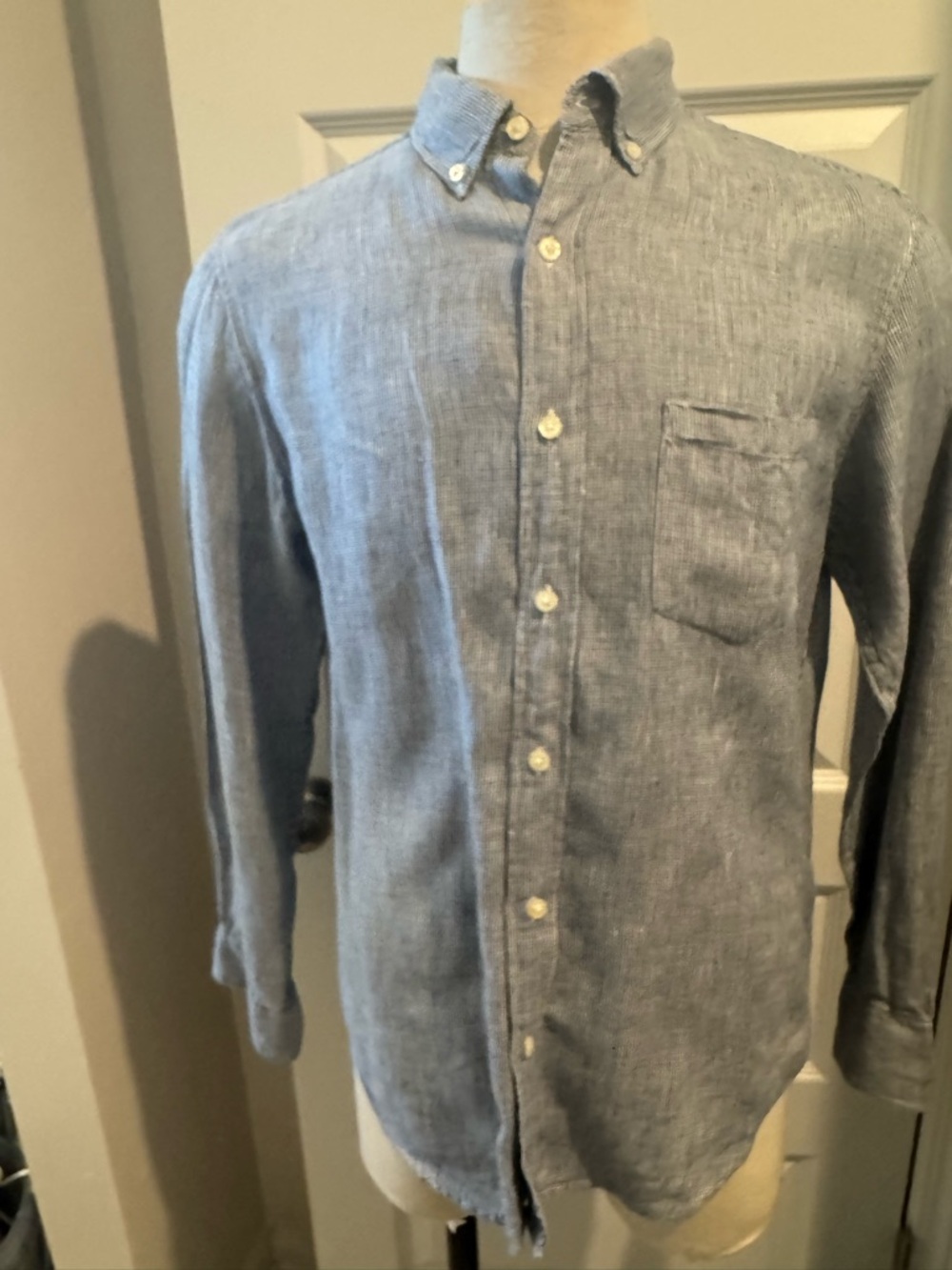 J. Crew Men's Light Blue Linen Button-Down Shirt Size Medium Chest